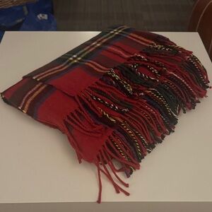Red Plaid Fringe Scarf